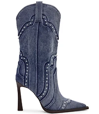 Steve Madden Kylar Distressed Denim Studded Western Boots