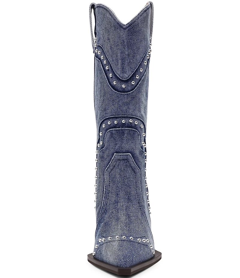 Steve Madden Kylar Distressed Denim Studded Western Boots