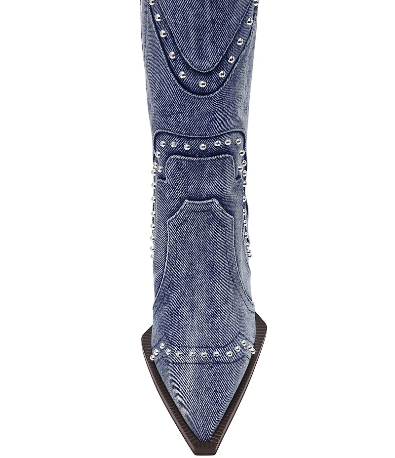 Steve Madden Kylar Distressed Denim Studded Western Boots