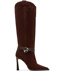 Steve Madden Kyndall Suede Hardware Strap Pointed Toe Tall Western Boots