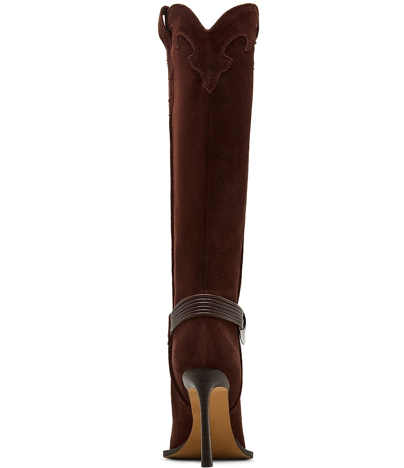 Steve Madden Kyndall Suede Hardware Strap Pointed Toe Tall Western Boots