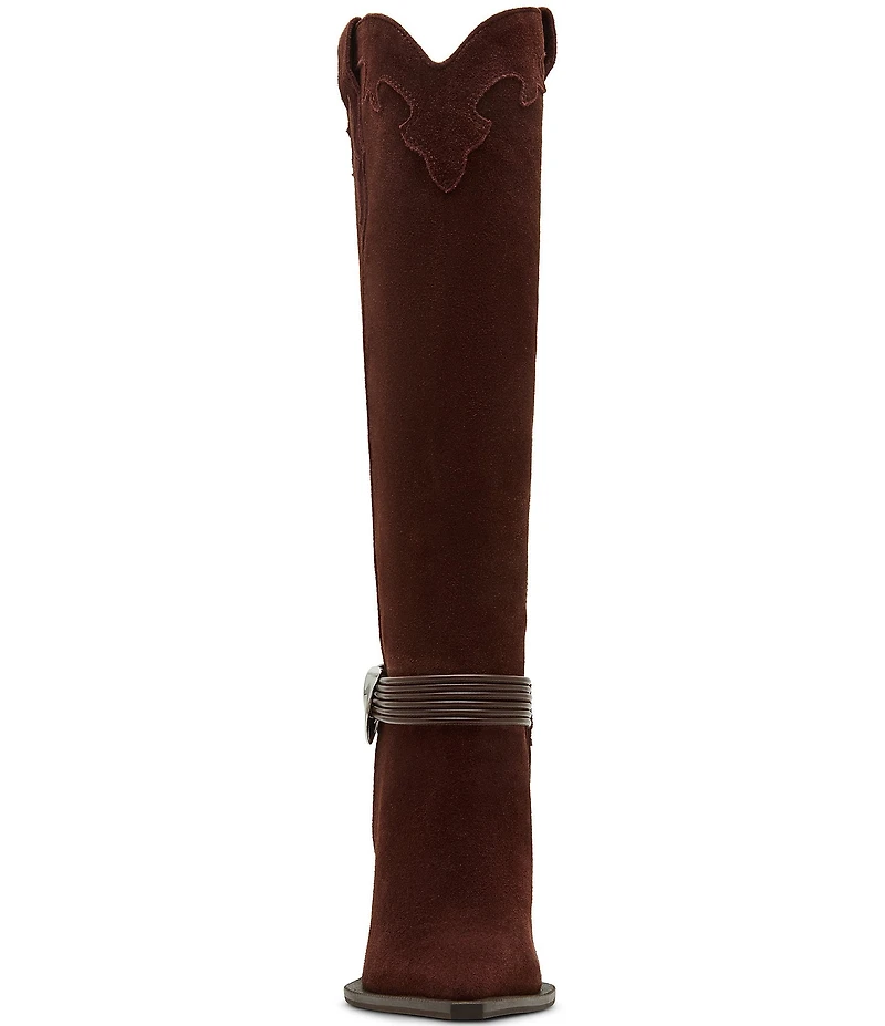 Steve Madden Kyndall Suede Hardware Strap Pointed Toe Tall Western Boots