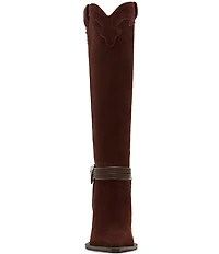 Steve Madden Kyndall Suede Hardware Strap Pointed Toe Tall Western Boots