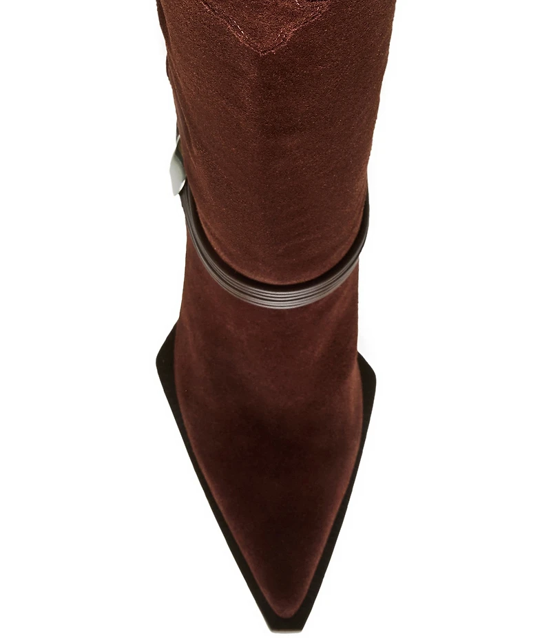 Steve Madden Kyndall Suede Hardware Strap Pointed Toe Tall Western Boots