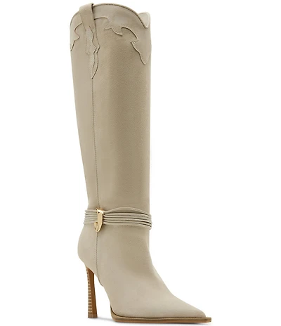 Steve Madden Kyndall Suede Hardware Strap Pointed Toe Tall Western Boots