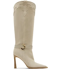 Steve Madden Kyndall Suede Hardware Strap Pointed Toe Tall Western Boots