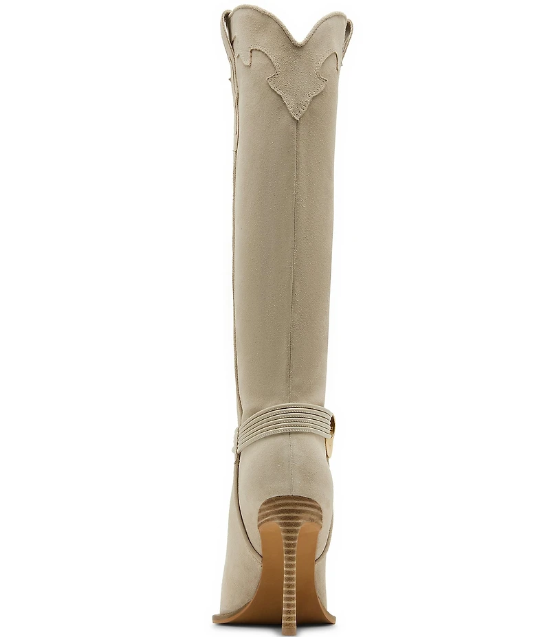 Steve Madden Kyndall Suede Hardware Strap Pointed Toe Tall Western Boots