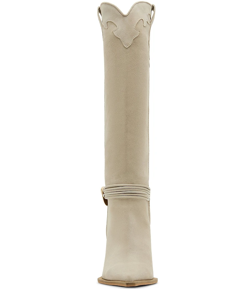 Steve Madden Kyndall Suede Hardware Strap Pointed Toe Tall Western Boots
