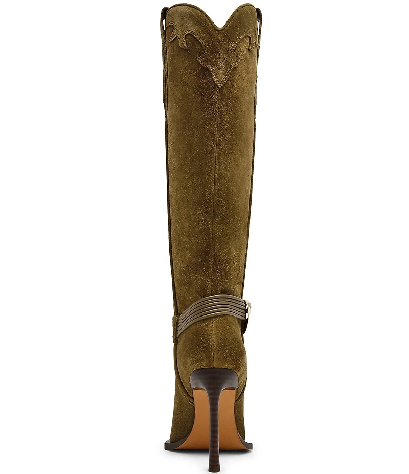 Steve Madden Kyndall Suede Hardware Strap Pointed Toe Tall Western Boots