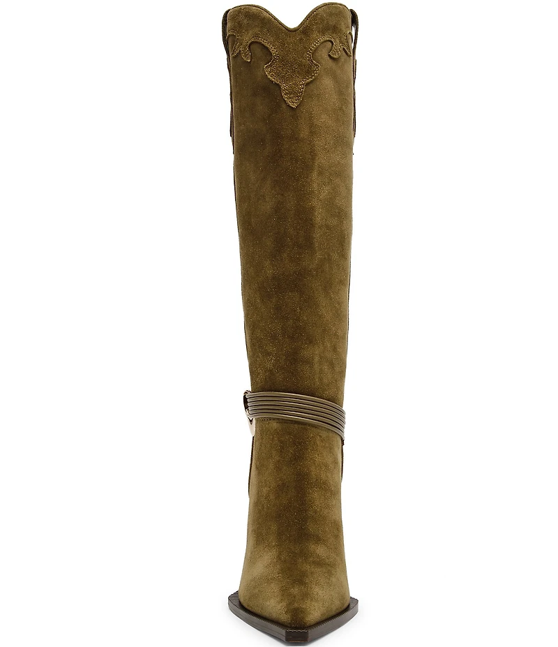 Steve Madden Kyndall Suede Hardware Strap Pointed Toe Tall Western Boots