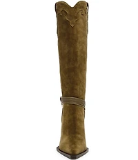 Steve Madden Kyndall Suede Hardware Strap Pointed Toe Tall Western Boots