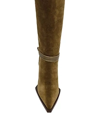 Steve Madden Kyndall Suede Hardware Strap Pointed Toe Tall Western Boots