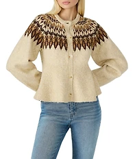 Steve Madden Kyndra Fair Isle Crew Neck Long Sleeve Peplum Cardigan