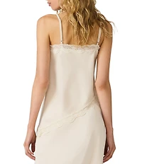 Steve Madden Lakely Satin V-Neck Sleeveless Lace Trim Coordinating Asymmetric Cami Top