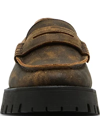 Steve Madden Langsten Distressed Leather Platform Lug Sole Penny Loafers