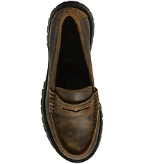 Steve Madden Langsten Distressed Leather Platform Lug Sole Penny Loafers