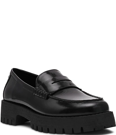 Steve Madden Langsten Leather Platform Lug Sole Penny Loafers