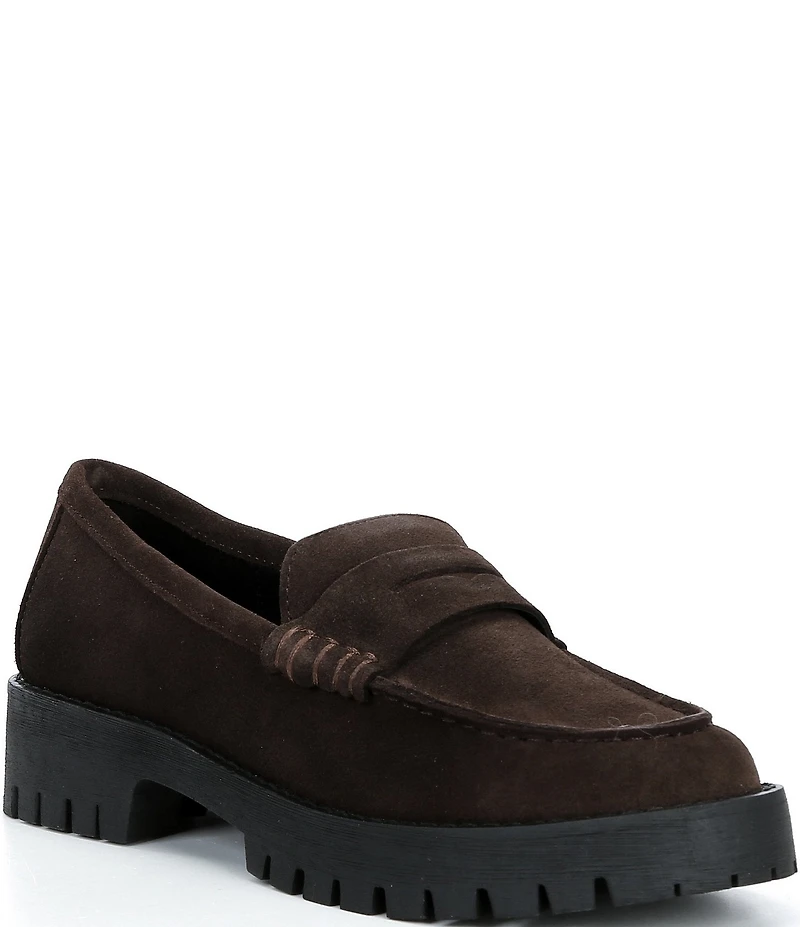 Steve Madden Langsten Suede Platform Lug Sole Penny Loafers
