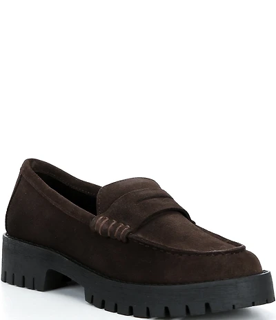 Steve Madden Langsten Suede Platform Lug Sole Penny Loafers