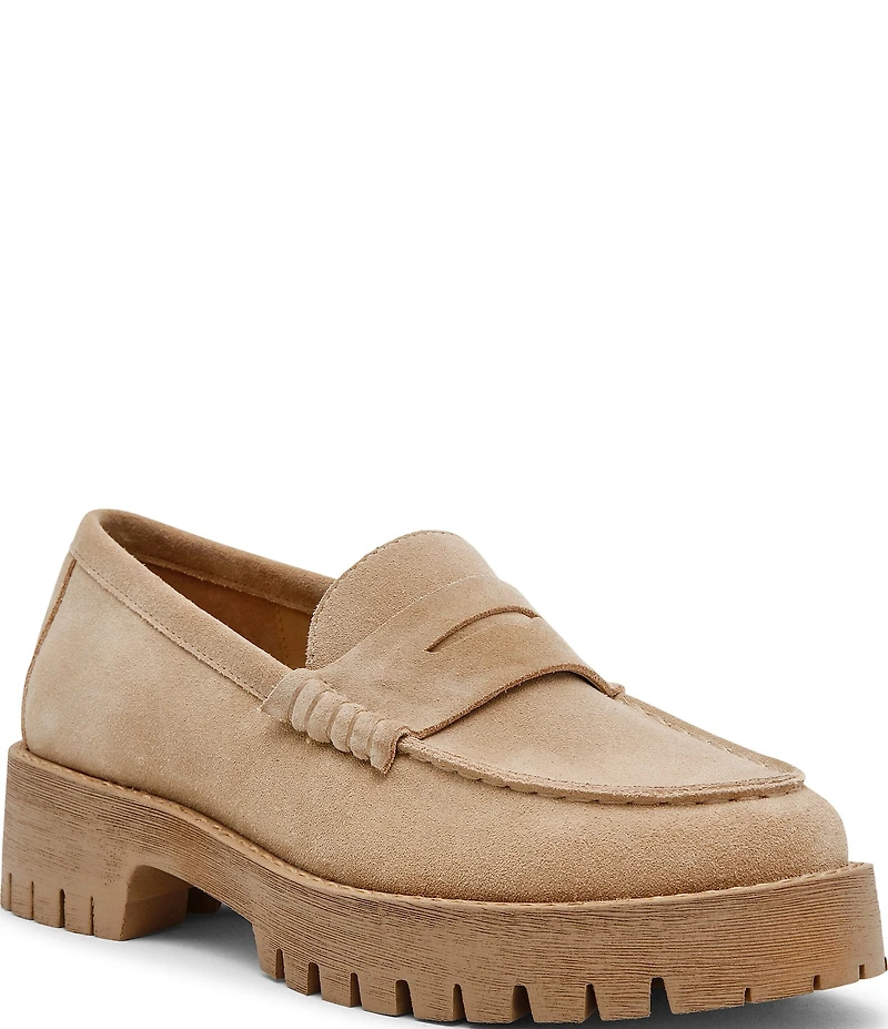 Steve Madden Langsten Suede Platform Lug Sole Penny Loafers