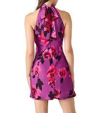 Steve Madden Lara Satin Floral Print High Neck Sleeveless Mini Dress