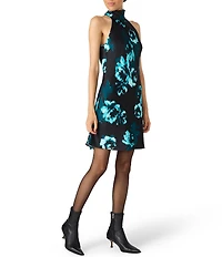 Steve Madden Lara Satin Floral Print High Neck Sleeveless Mini Dress