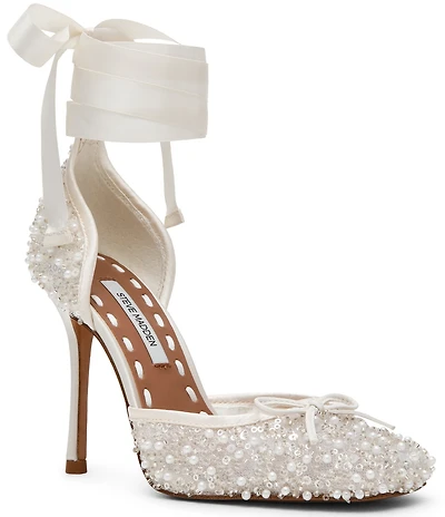 Steve Madden Larina Pearl Embellished Square Toe Stiletto Lace Up Dress Pumps