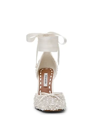 Steve Madden Larina Pearl Embellished Square Toe Stiletto Lace Up Dress Pumps