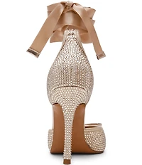 Steve Madden Larina Satin Rhinestone Ballet Square Toe Stiletto Lace Up Dress Pumps