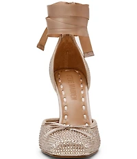 Steve Madden Larina Satin Rhinestone Ballet Square Toe Stiletto Lace Up Dress Pumps