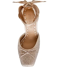 Steve Madden Larina Satin Rhinestone Ballet Square Toe Stiletto Lace Up Dress Pumps