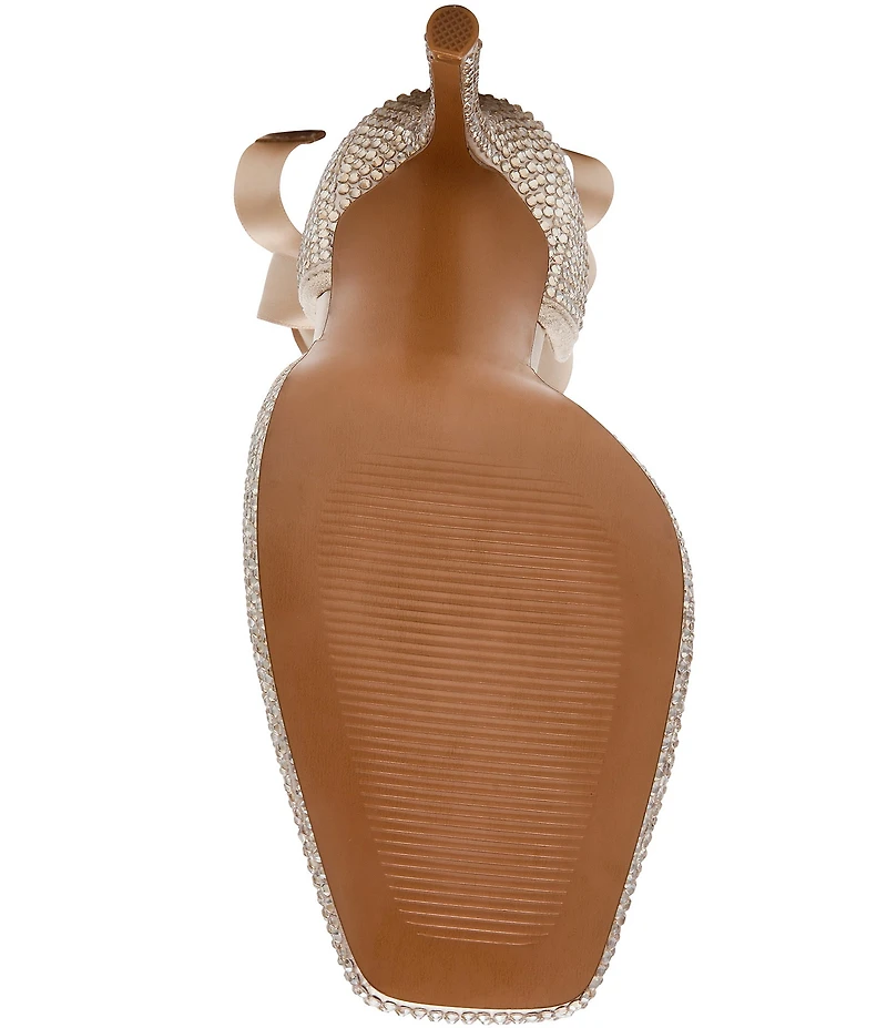 Steve Madden Larina Satin Rhinestone Ballet Square Toe Stiletto Lace Up Dress Pumps