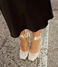 Steve Madden Larina Satin Rhinestone Ballet Square Toe Stiletto Lace Up Dress Pumps