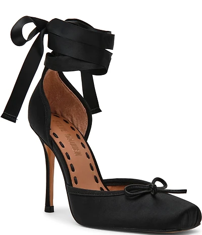 Steve Madden Larina Satin Ballet Square Toe Stiletto Lace Up Dress Pumps