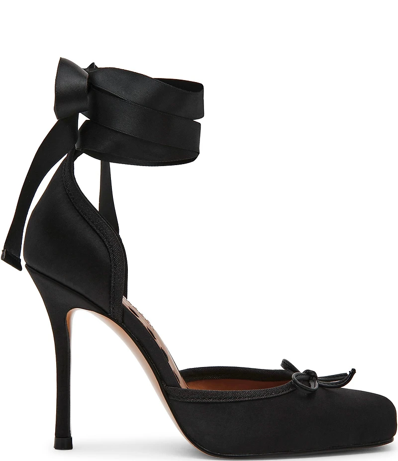 Steve Madden Larina Satin Ballet Square Toe Stiletto Lace Up Dress Pumps