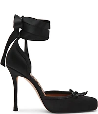 Steve Madden Larina Satin Ballet Square Toe Stiletto Lace Up Dress Pumps