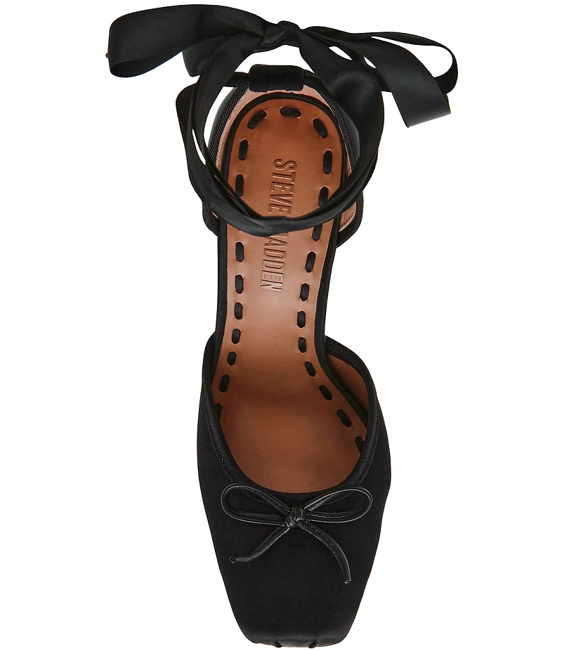 Steve Madden Larina Satin Ballet Square Toe Stiletto Lace Up Dress Pumps