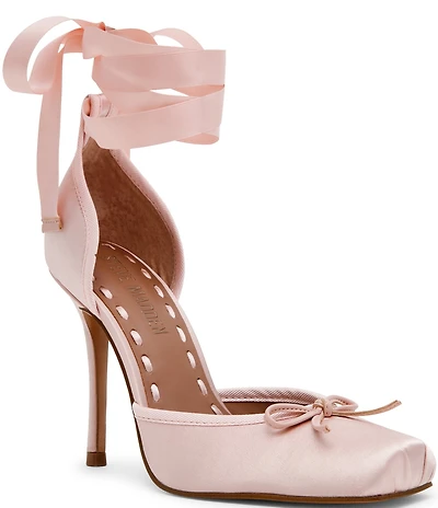 Steve Madden Larina Satin Ballet Square Toe Stiletto Lace Up Dress Pumps