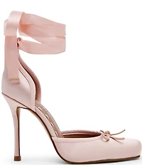 Steve Madden Larina Satin Ballet Square Toe Stiletto Lace Up Dress Pumps