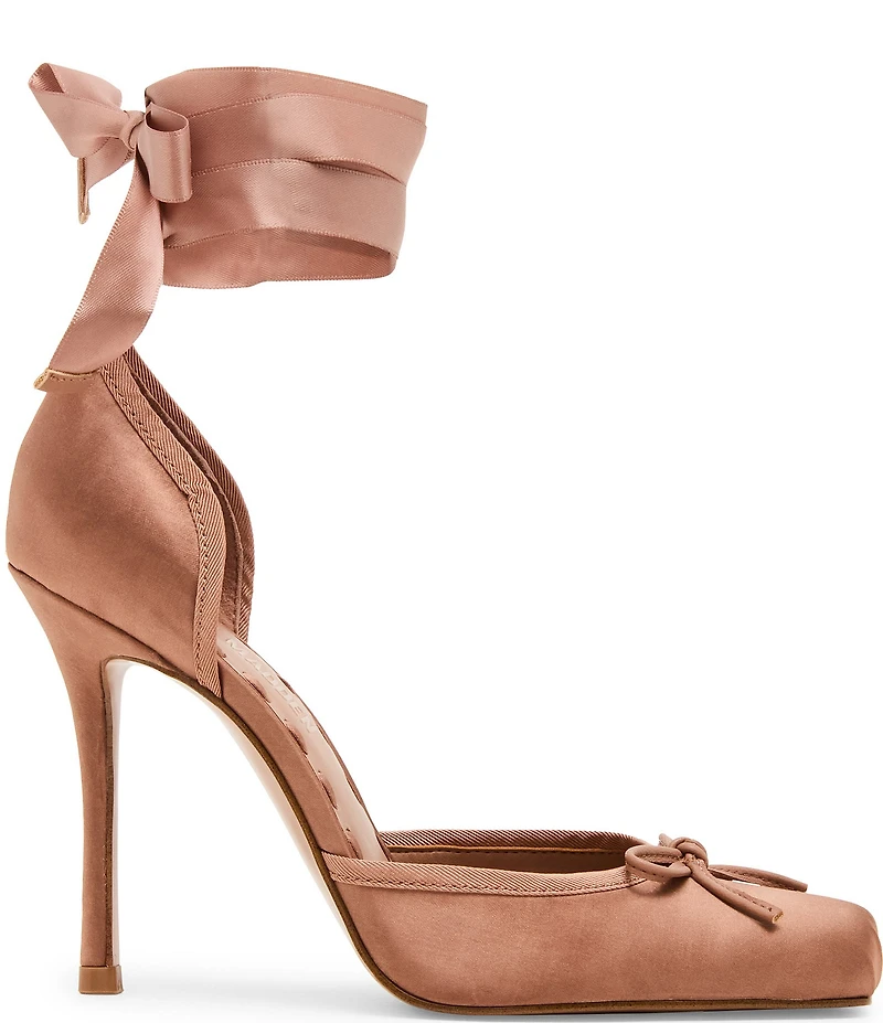 Steve Madden Larina Satin Ballet Square Toe Stiletto Lace Up Dress Pumps