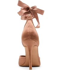 Steve Madden Larina Satin Ballet Square Toe Stiletto Lace Up Dress Pumps