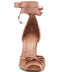 Steve Madden Larina Satin Ballet Square Toe Stiletto Lace Up Dress Pumps