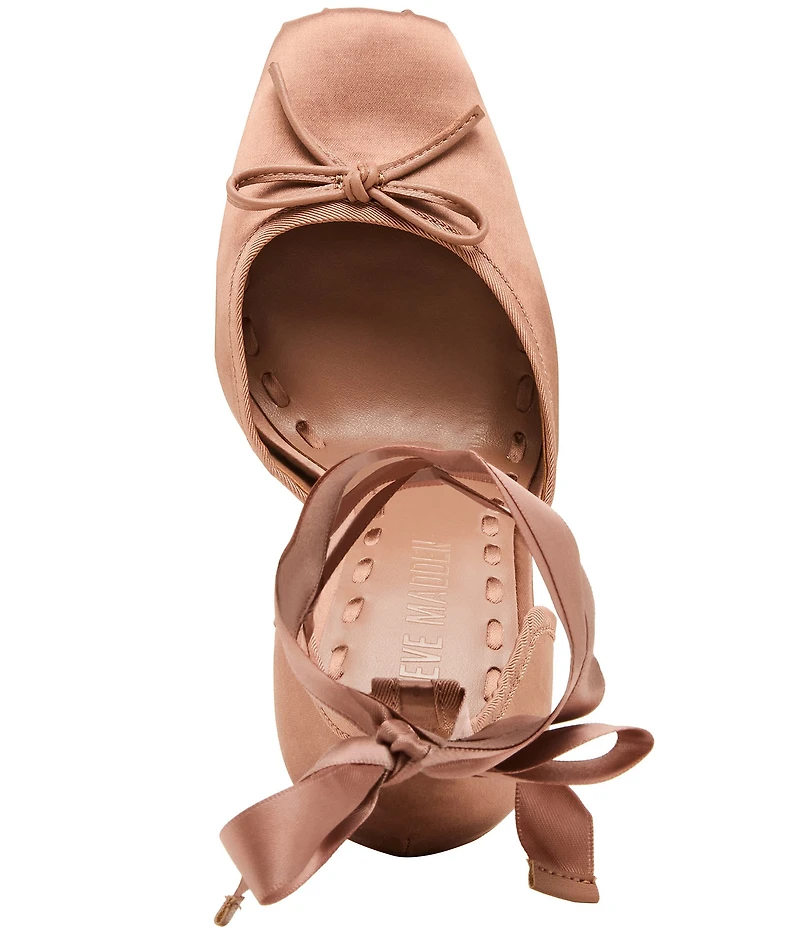 Steve Madden Larina Satin Ballet Square Toe Stiletto Lace Up Dress Pumps