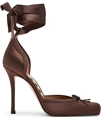 Steve Madden Larina Satin Ballet Square Toe Stiletto Lace Up Dress Pumps