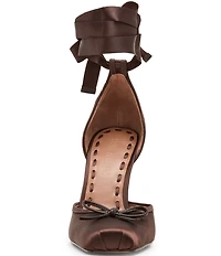 Steve Madden Larina Satin Ballet Square Toe Stiletto Lace Up Dress Pumps