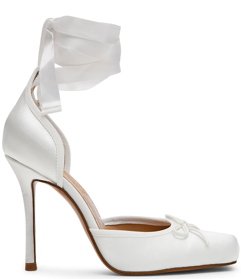 Steve Madden Larina Satin Ballet Square Toe Stiletto Lace Up Dress Pumps
