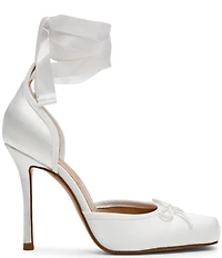 Steve Madden Larina Satin Ballet Square Toe Stiletto Lace Up Dress Pumps