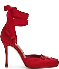 Steve Madden Larina Satin Ballet Square Toe Stiletto Lace Up Dress Pumps