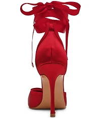 Steve Madden Larina Satin Ballet Square Toe Stiletto Lace Up Dress Pumps