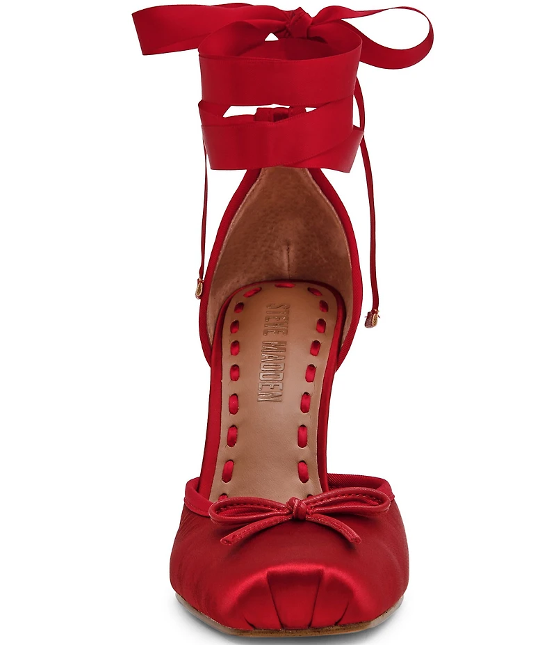 Steve Madden Larina Satin Ballet Square Toe Stiletto Lace Up Dress Pumps